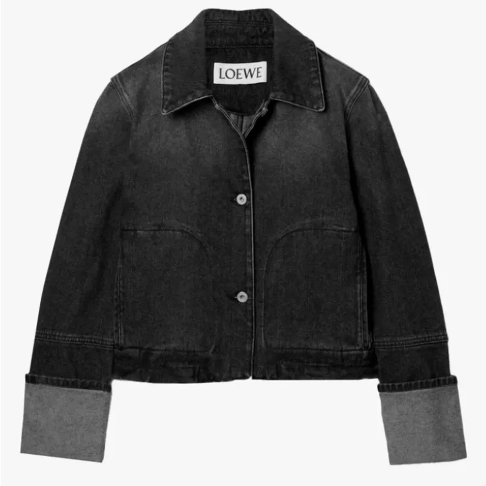 Loewe Cropped Faded Black Denim Jacket Size 38